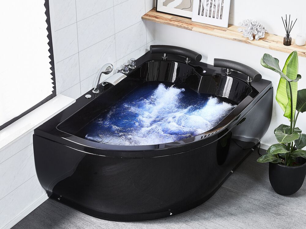 Vasca idromassaggio angolare con LED PARADISO 158 x 113 cm Nero Lato Sinistro