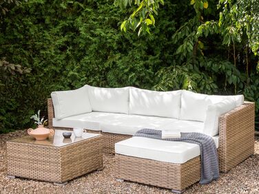 Left Hand 4 Seater PE Rattan Garden Modular Corner Sofa Set Natural SANO II