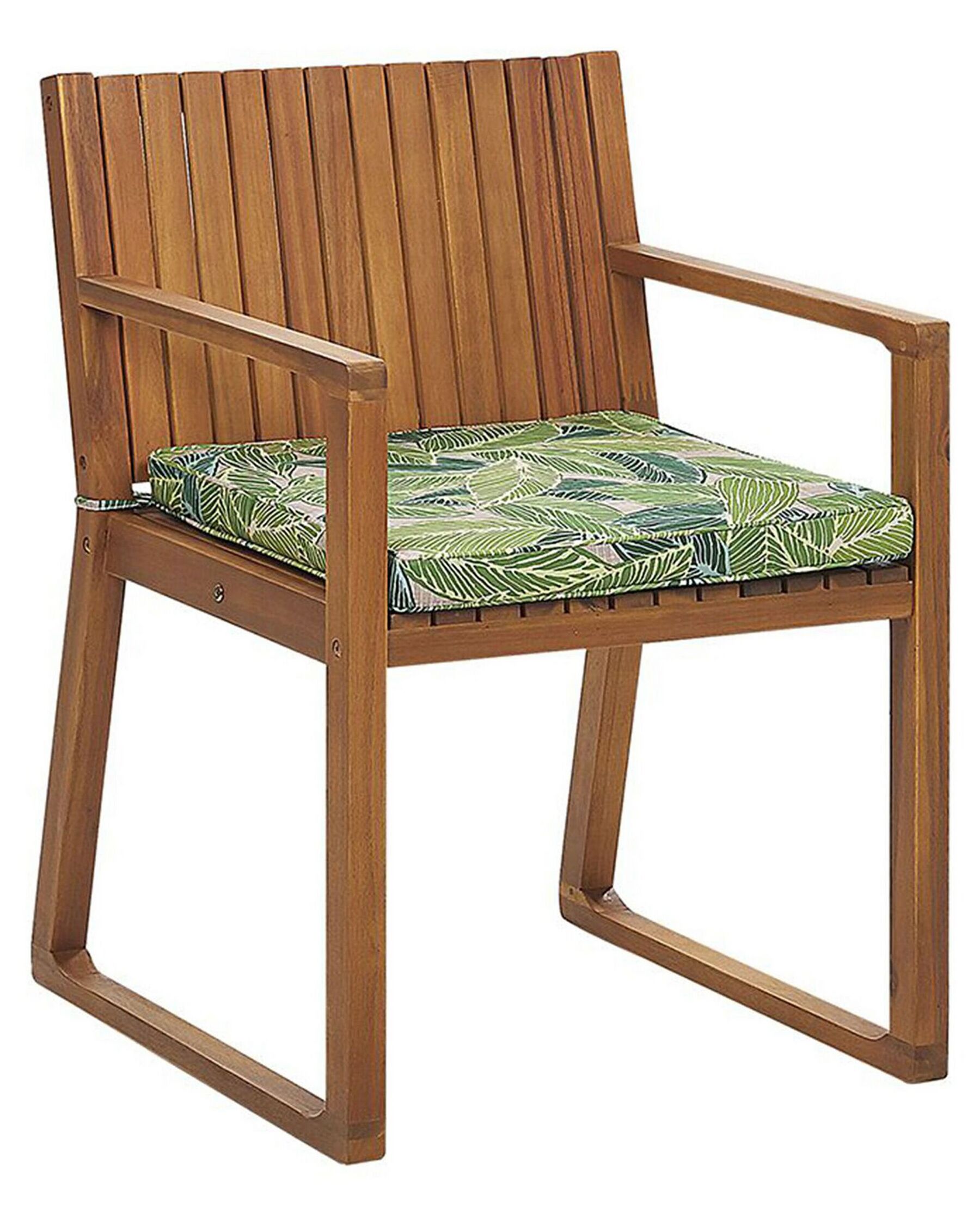 Chaise de jardin avec coussin à motif feuilles vertes et beiges SASSARI_774849