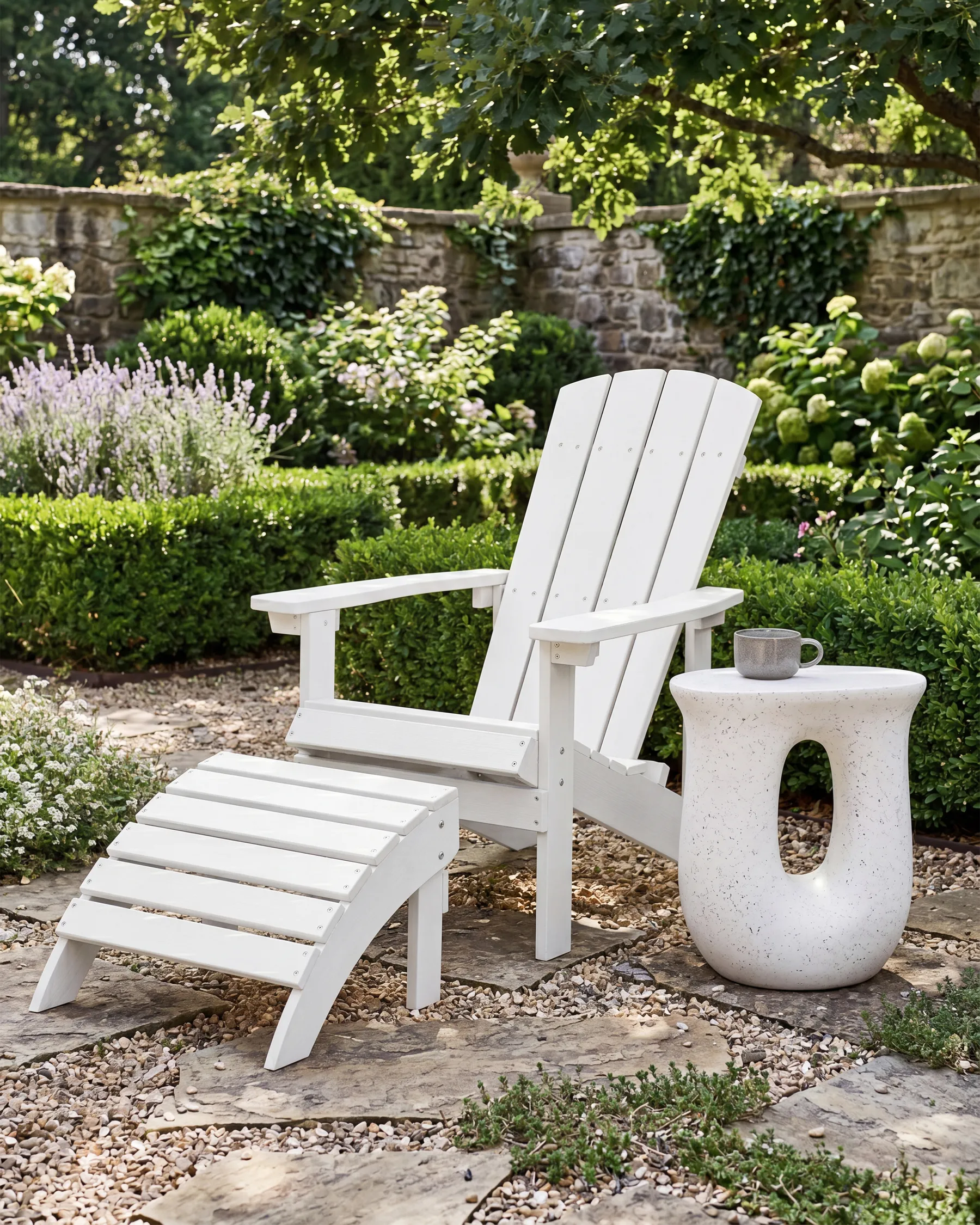 Garden Chair ADIRONDACK with Footstool White_809484