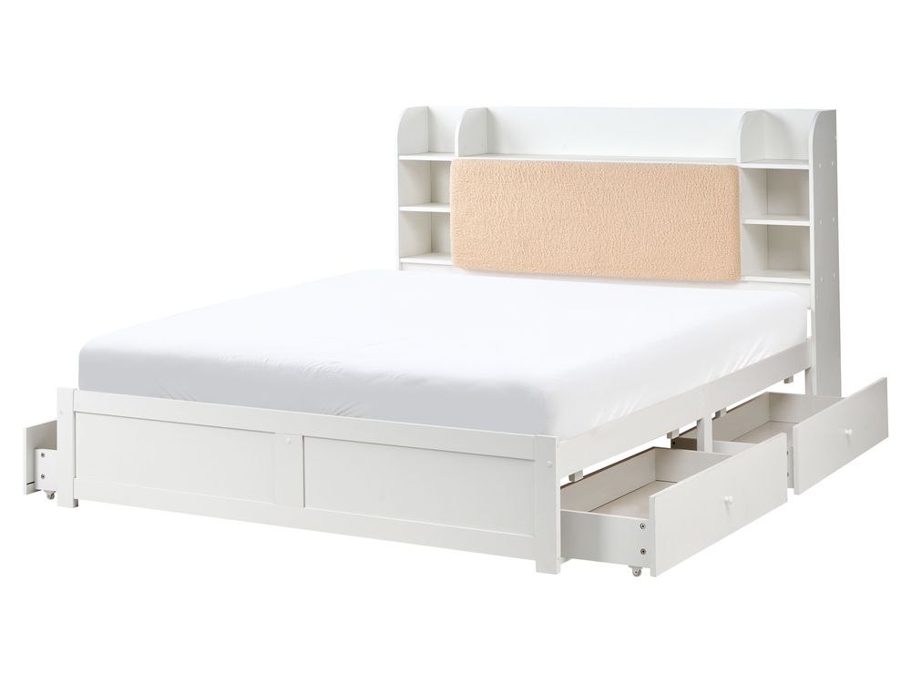 Bed with Storage Drawers BIZOU White 160 x 200 cm (EU King Size)