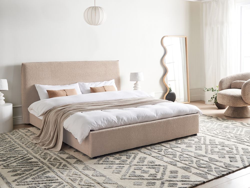 Lit avec sommier Bouclé LAVAUR 160 x 200 cm Taupe