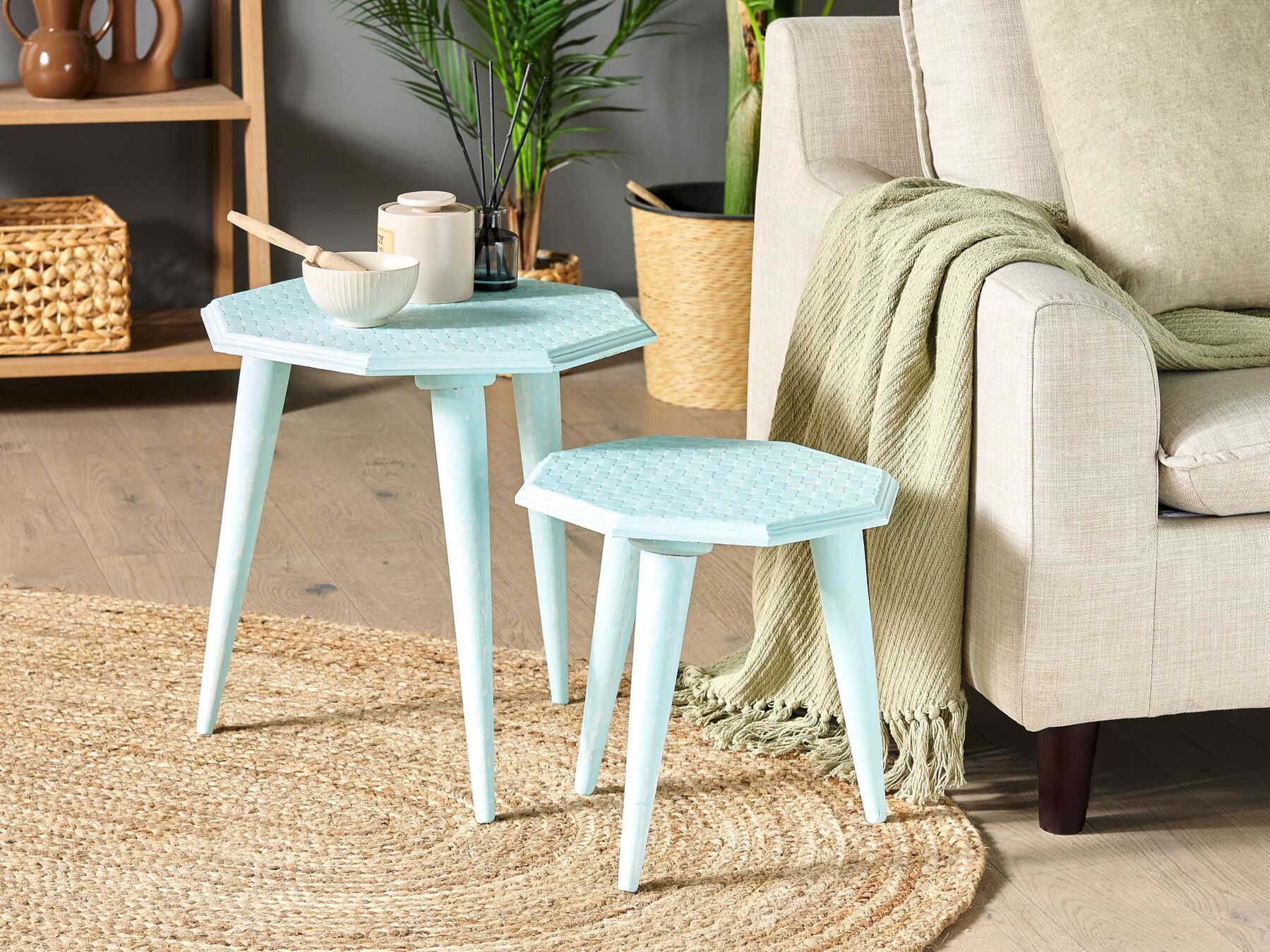 Set of 2 Wooden Side Tables Blue KANRI_852185