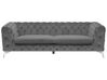 3 Seater Velvet Fabric Sofa Grey SOTRA_727223