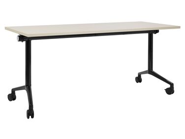 Folding Office Desk with Casters 160 x 60 cm Light Wood and Black CAVI