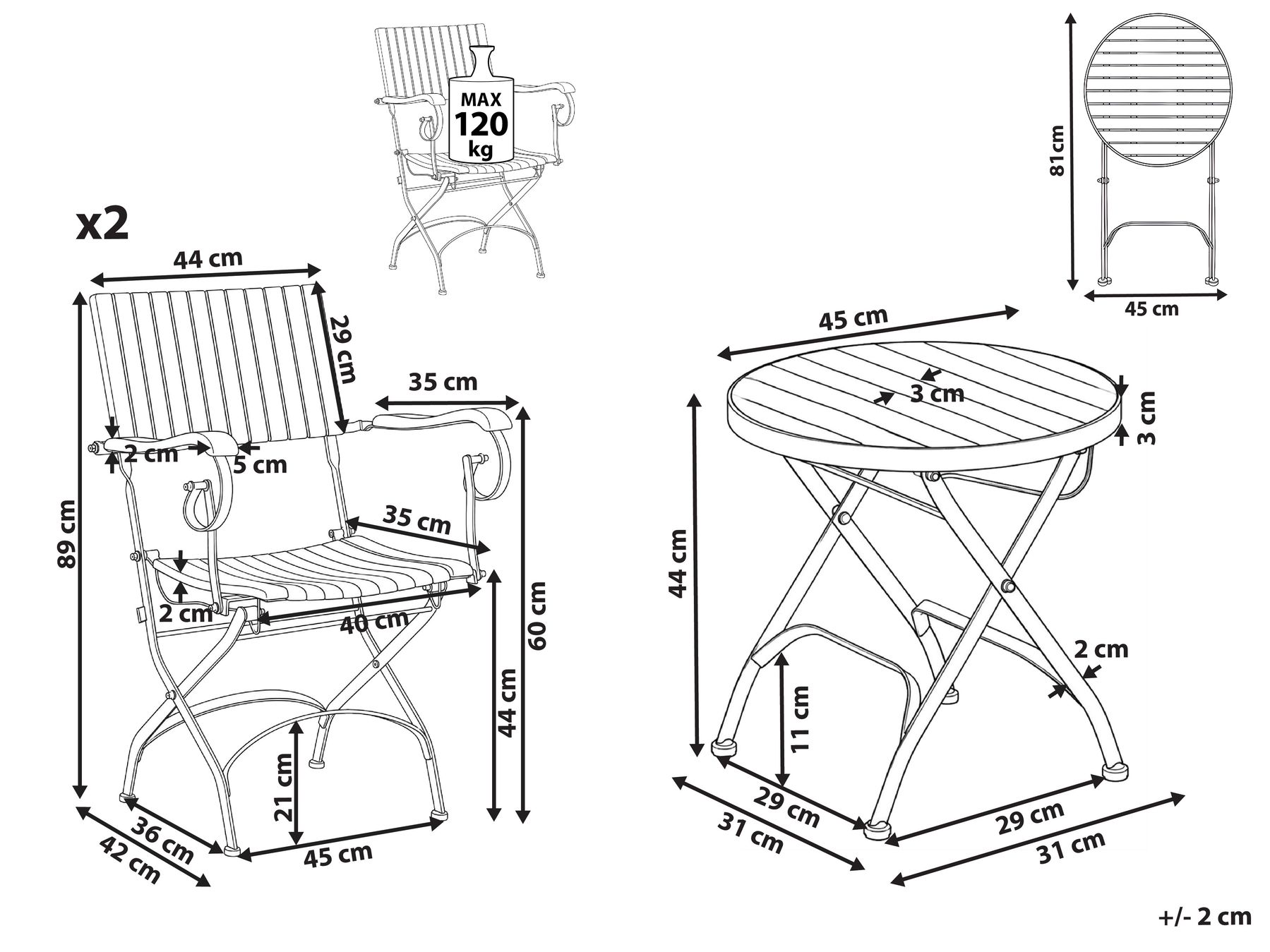Bistro Set Folding LASCARI Acacia Wood Light Brown | Beliani.es