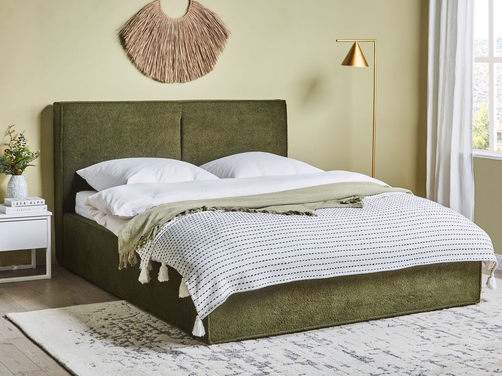 Ottoman Bed MOISSAC Boucle Dark Green 160 x 200 cm (EU King Size)