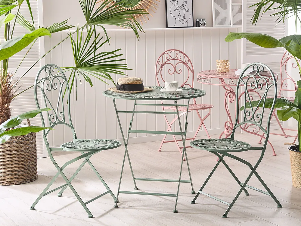 Bistro Set Folding TRENTO Metal Light Green_780738