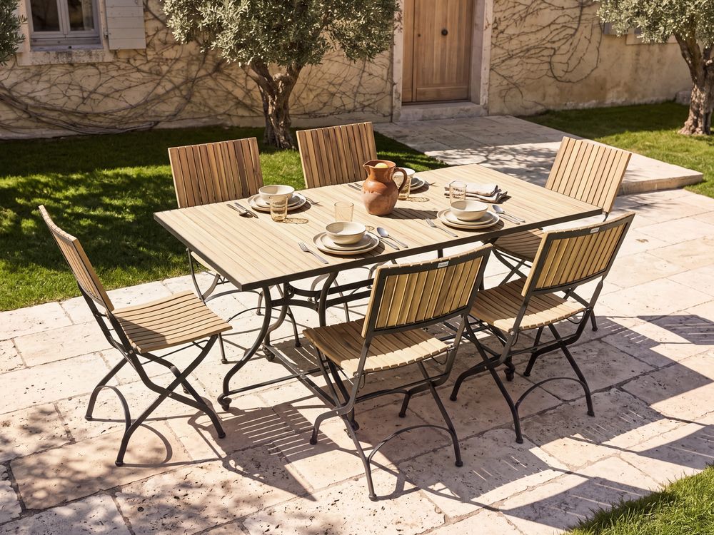 Mesa de jardín LASCARI 160 cm 90 cm Madera de acacia Marrón claro