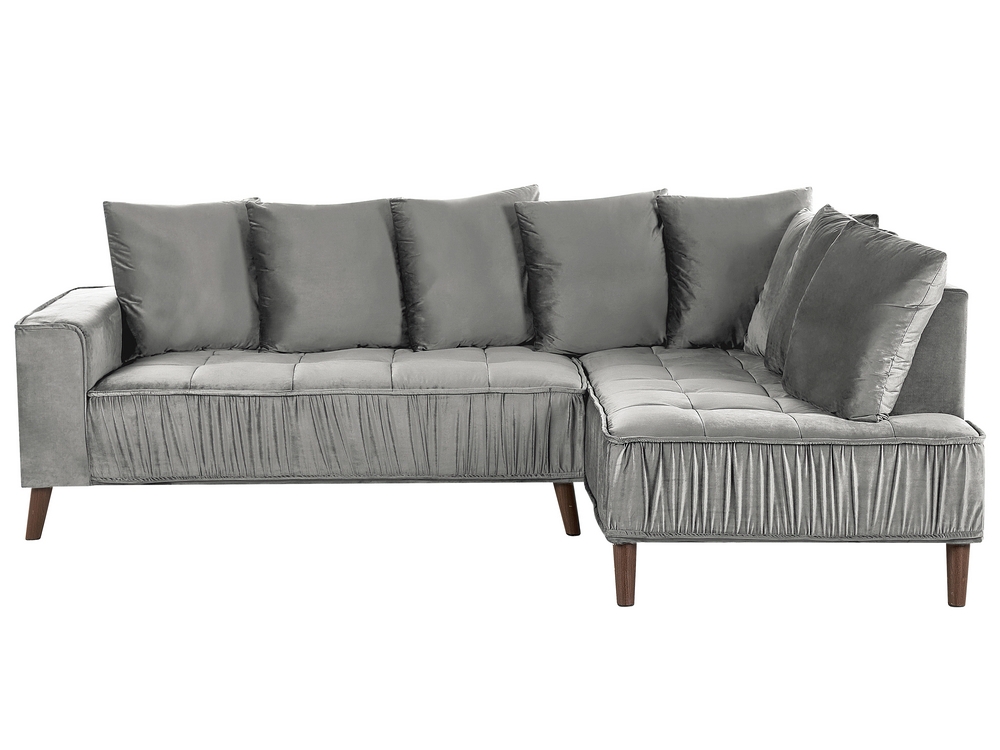 Left Hand Velvet Corner Sofa Grey GRENA Beliani