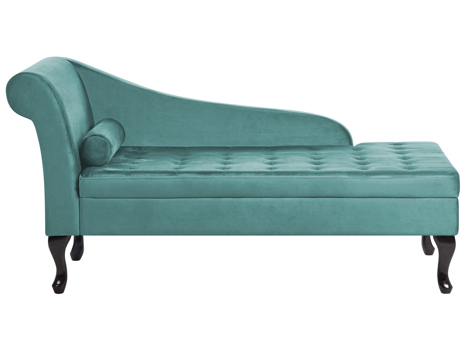 Chaise-longue à esquerda com arrumação em veludo azul esverdeado PESSAC_882047