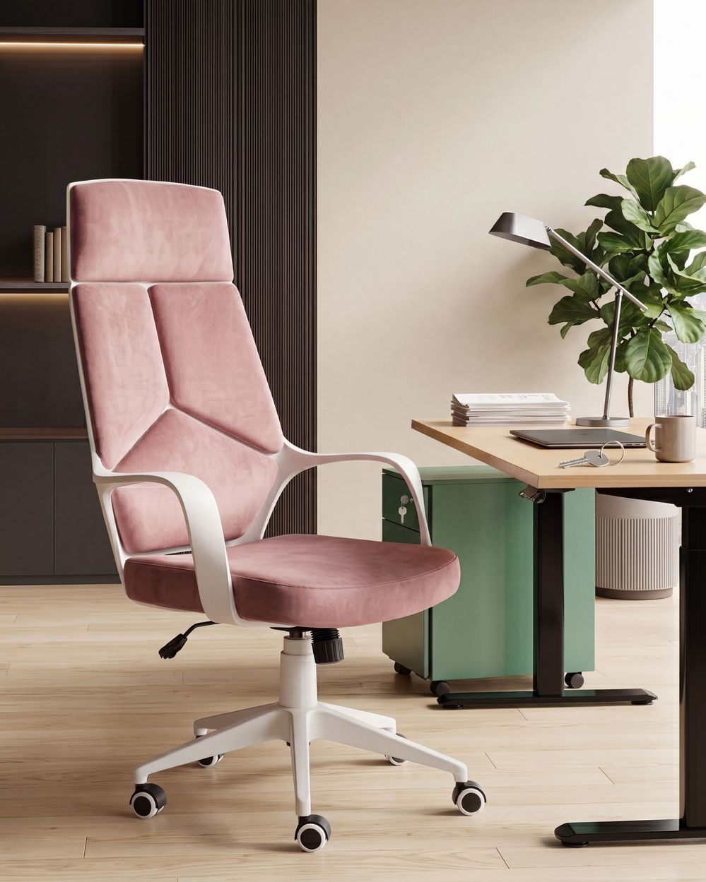 Bürostuhl DELIGHT Samtstoff Pastellrosa