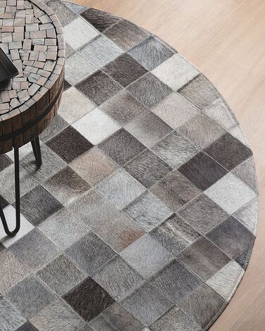 Round Cowhide Area Rug ⌀ 140 cm Grey BERGAMA