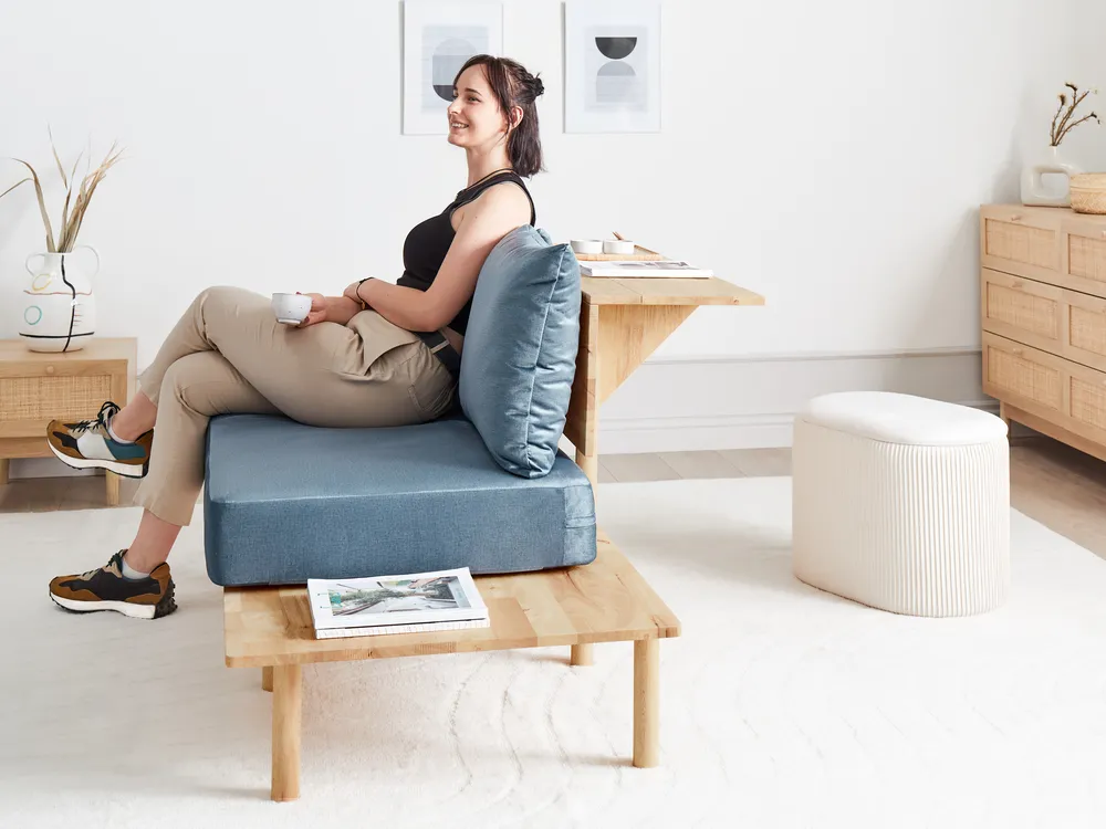 Sofa 2 Seater SALO with Tables Fabric Blue_932596