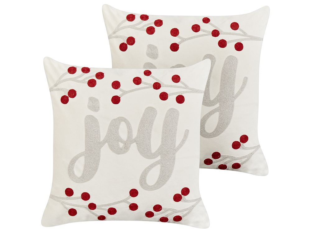 Dekokissen 2er Set PRALINE 45 x 45 cm Samtstoff Weiss Weihnachtsmotiv