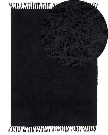 Teppich Baumwolle schwarz 140 x 200 cm Fransen Shaggy BITLIS