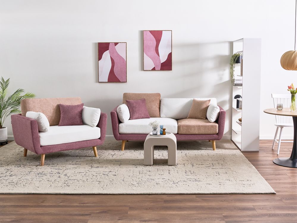 Living Room Set 4 Seater BOLGA Fabric Pink