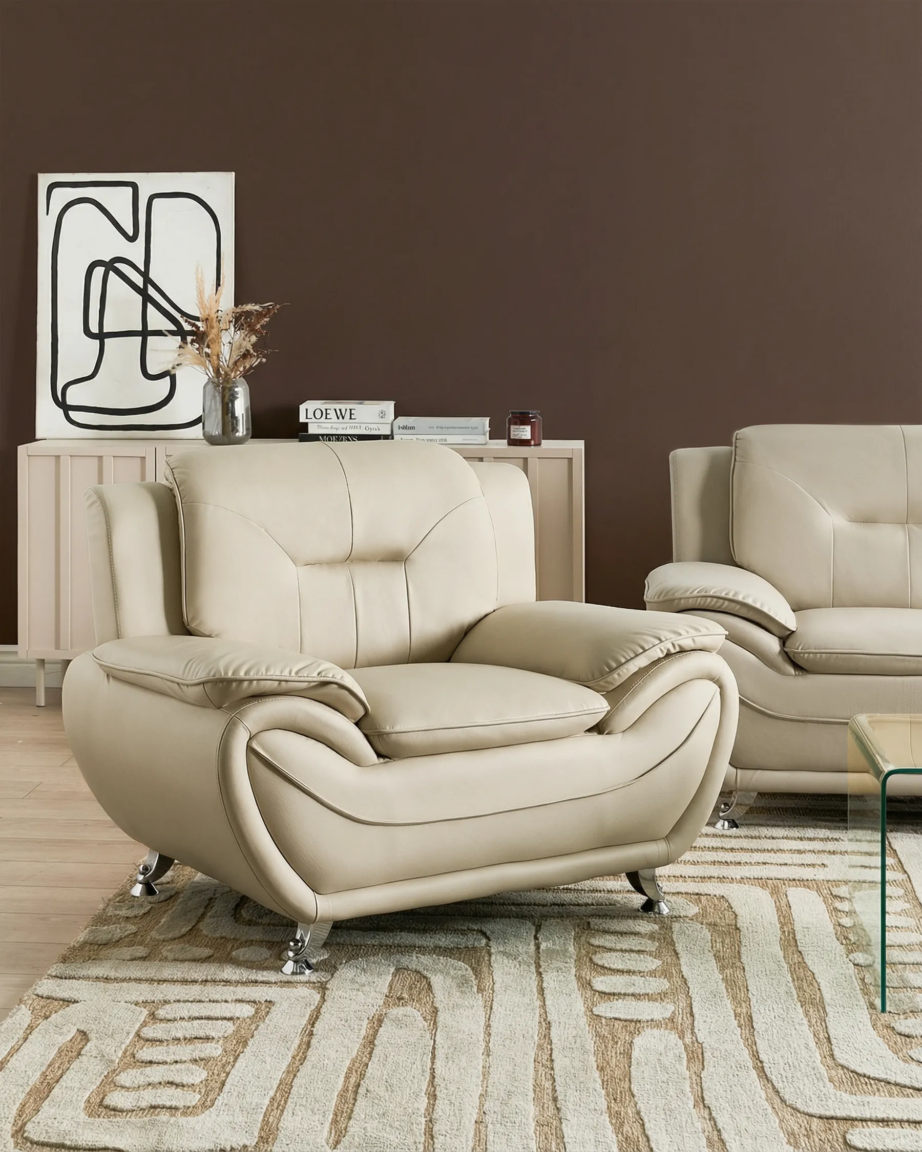 Armchair LEIRA Faux Leather Beige_1058684