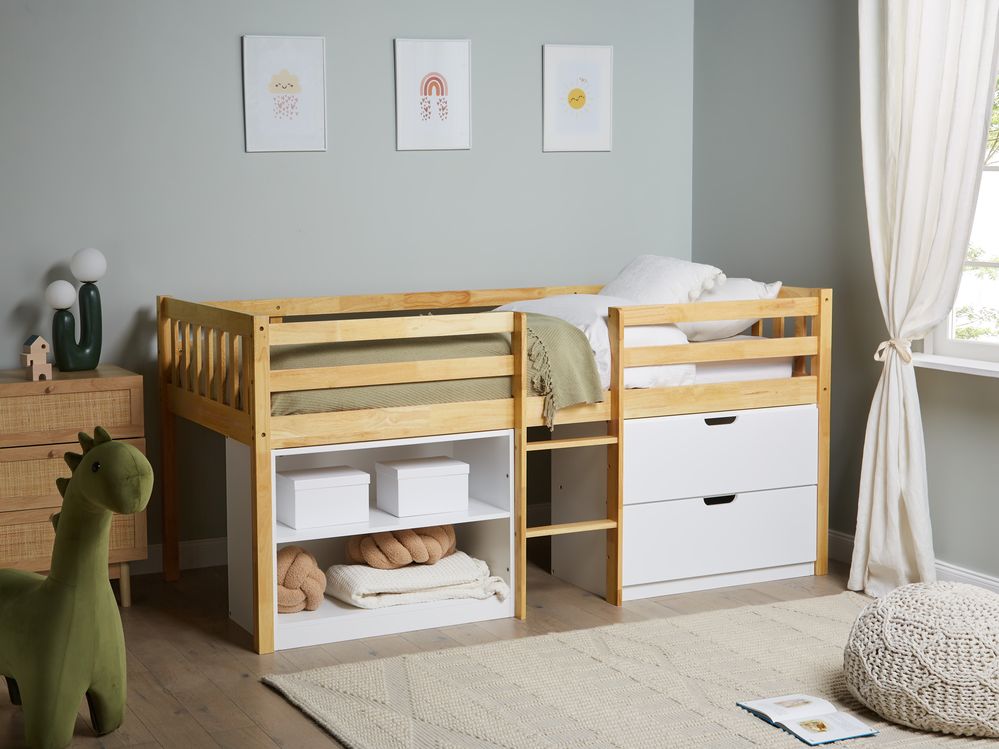 Mid Sleeper Bed Wood SUSVILLE 90 x 200 cm EU Single Light Wood Beliani