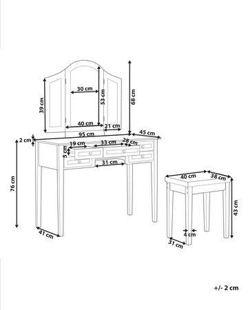 5 Drawers Dressing Table with Mirror and Stool White LUMIERE Beliani