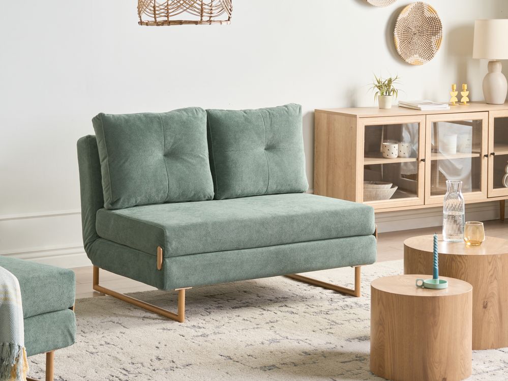 Sofá-cama 2 lugares JERSLEV Tecido Verde claro