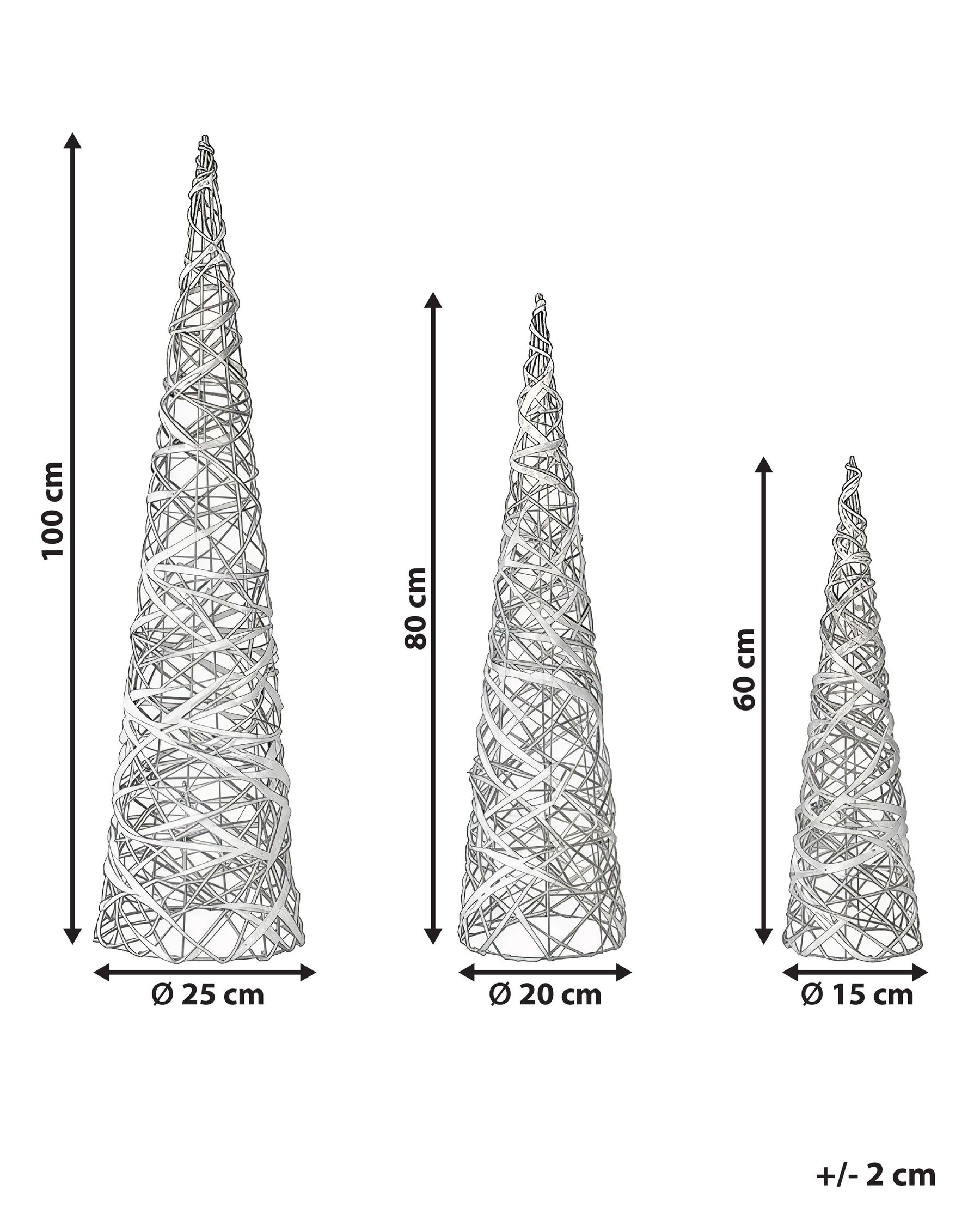 Set of 3 Christmas Decorations TUELSO 60/80/100 cm Christmas Tree White/ Gold_1025058