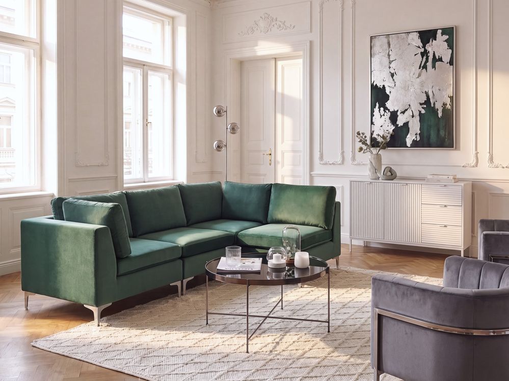 Hjørnesofa modul 4 personers EVJA Velour Grøn Venstrevendt
