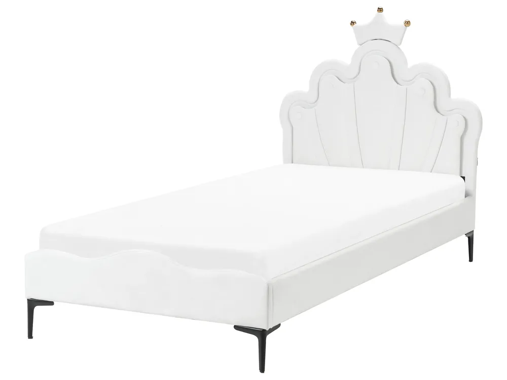 Cama infantil Coroa Veludo RUBIAN 90 x 200 cm Com luzes LED Branco_962142
