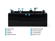 Baignoire d'angle à remous avec LED VARADERO 183 x 90 cm Noir Côté droit_787094