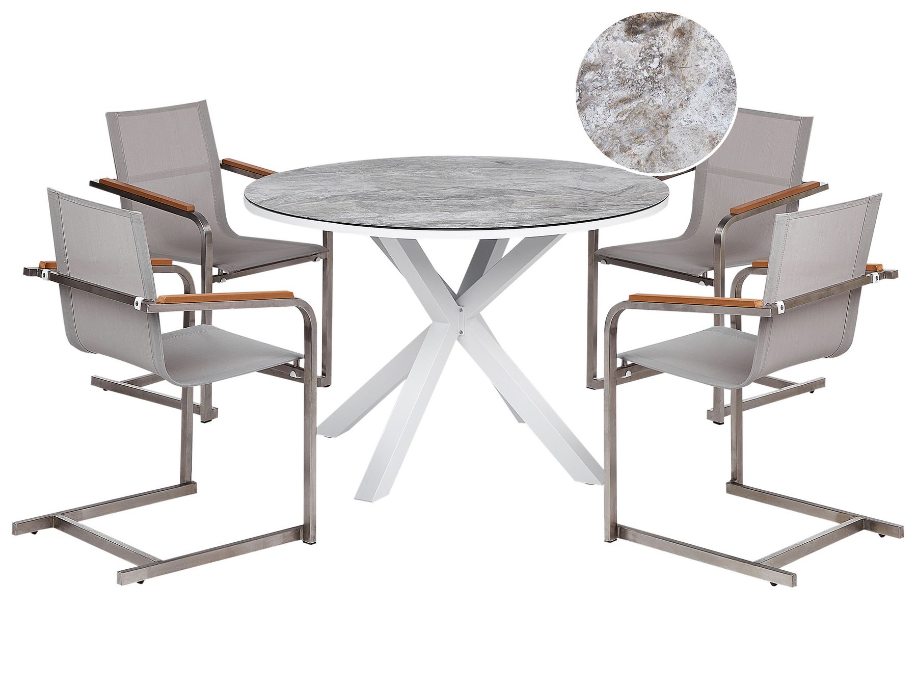 4 Seater Aluminium Garden Dining Set Marble Effect Top White and Grey MALETTO/COSOLETO _938282