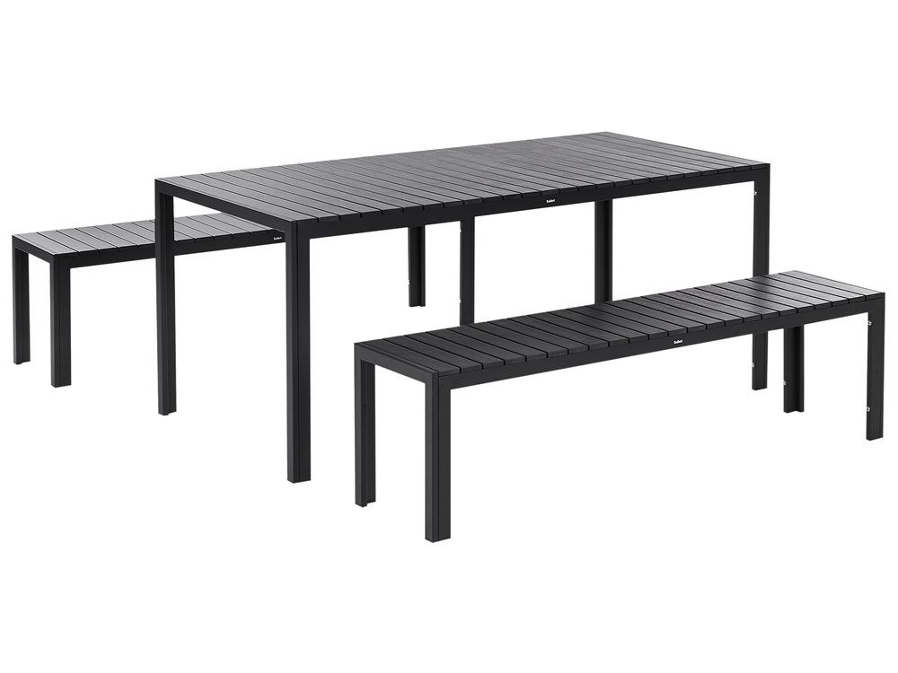Conjunto de refeição de jardim com bancos 6 lugares NARDO Preto