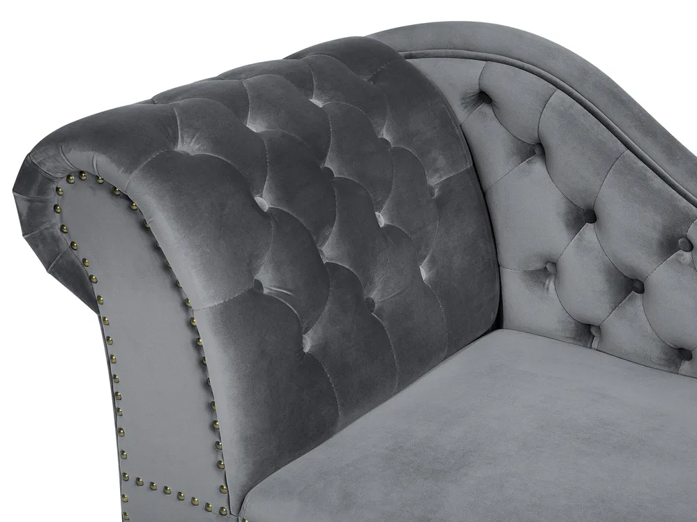 Left-Hand Chaise Longue NIMES Velvet Grey_696816