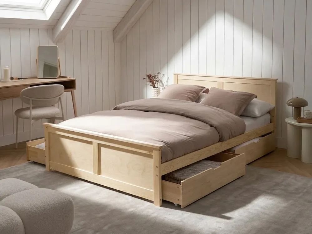 Bed with 4 Drawers DAUPHIN Pine Wood Light Brown 140 x 200 cm (EU Double)_1059832