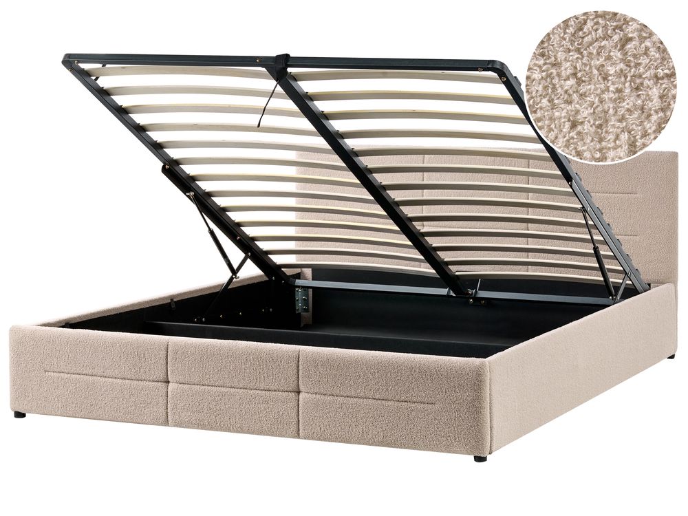 Ottoman Bed MASSOGNES Boucle Beige 180 x 200 cm