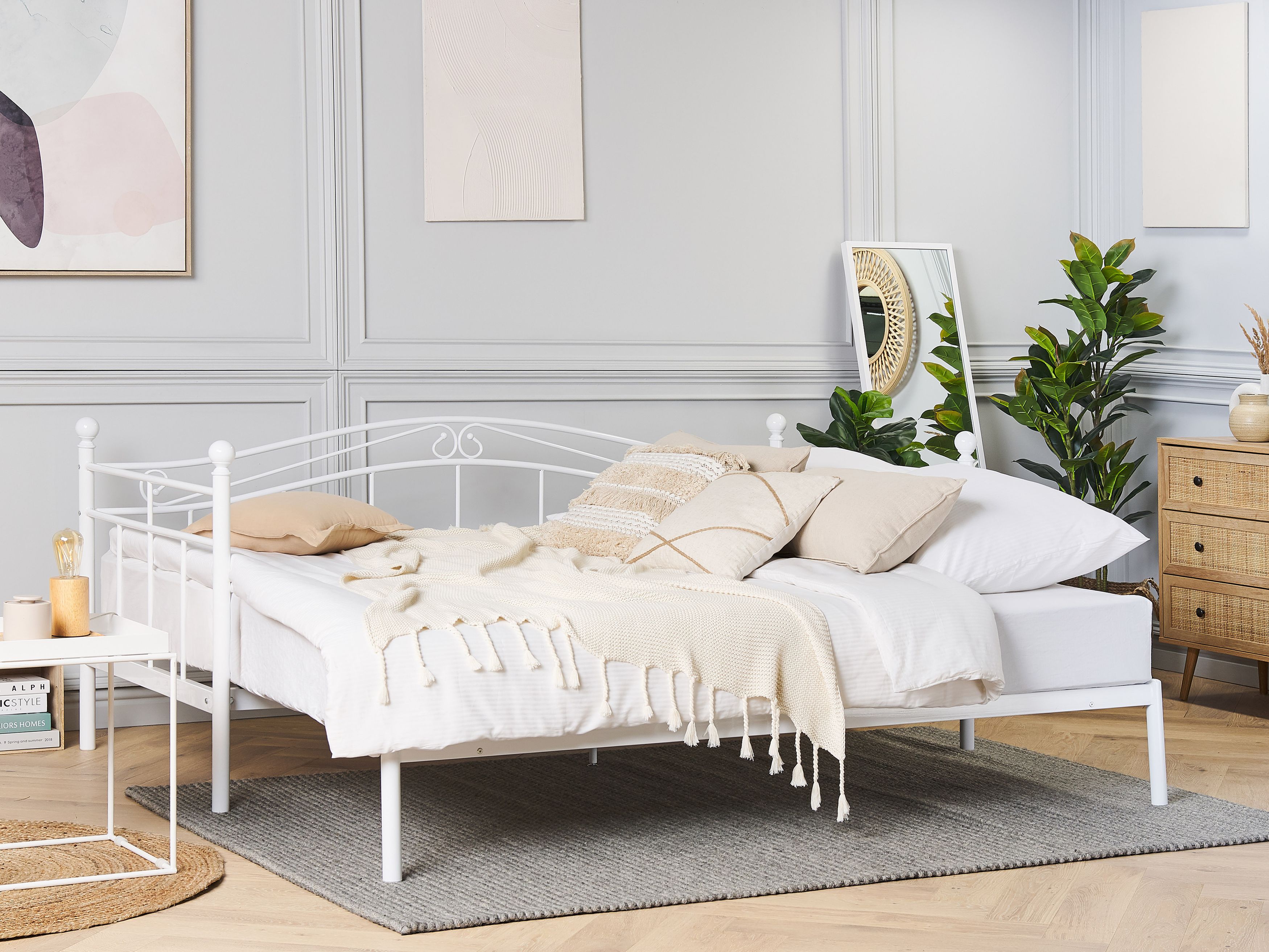 Stapelbedden 2 X 90 X 200 Cm Met Onderschuifbed 90 X 190 Cm Opbergplanken Grenenhout Multiplex Mdf Wit