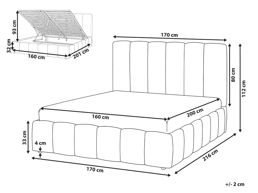 Ottoman Bed VAUVERT Fabric Off-White 160 x 200 cm (EU King Size)_1093336