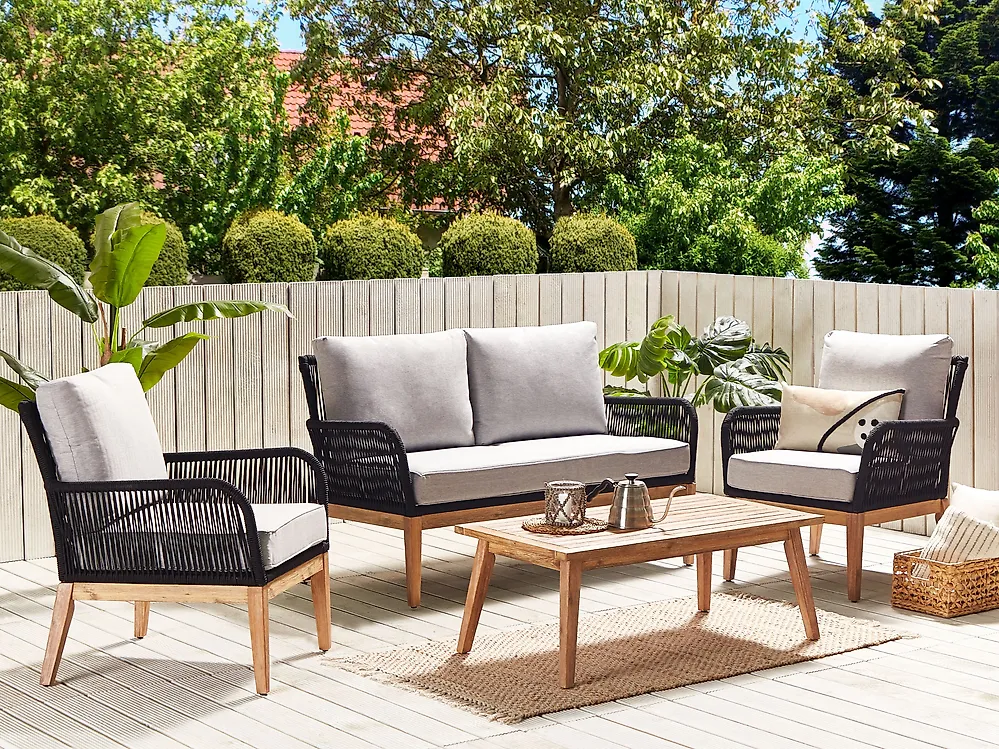 Lounge Set mit Tisch 4-Sitzer MERANO Akazienholz Grau_1177396