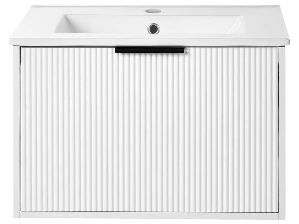 Wall Mounted Vanity Unit with Basin with Black Handle TILCARA White_1005976