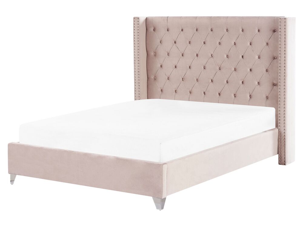 Bed Velvet LUBBON 160 x 200 cm (EU King Size) Pastel Pink