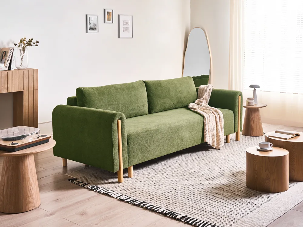 Sofa Bed 3 Seater KVAM with Storage Fabric Green