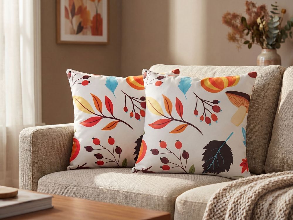 Throw Cushion VISCARIA 45 x 45 cm Velvet Multicolour Plant Pattern
