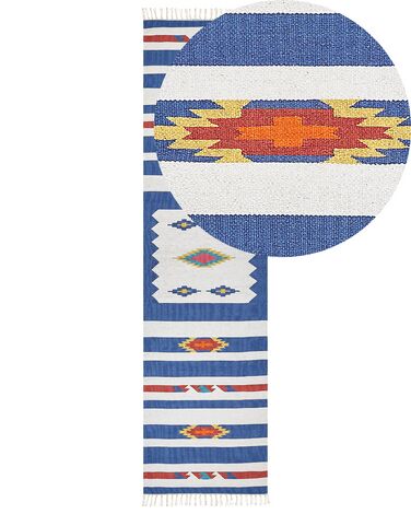 Kelim Teppich Baumwolle mehrfarbig 80 x 300 cm geometrisches Muster Kurzflor VARSER