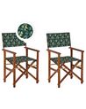 Set of 2 Acacia Folding Chairs and 2 Replacement Fabrics Dark Wood with Grey / Olives Pattern CINE_819330