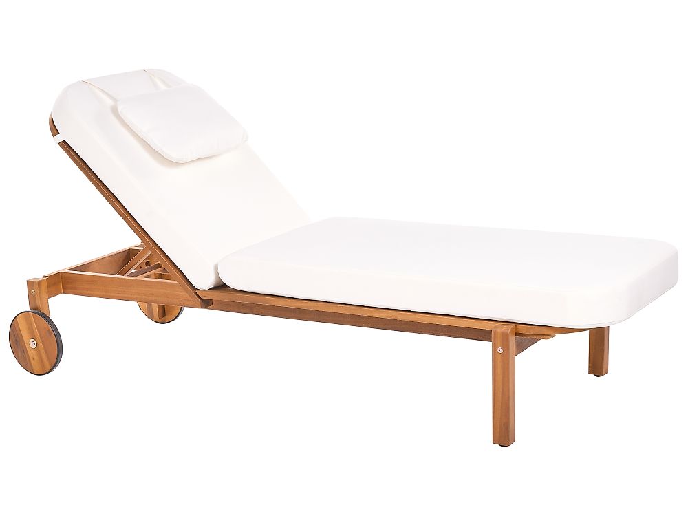 Sun Lounger with Cushion LATERZA  Reclining Certified Acacia Wood White