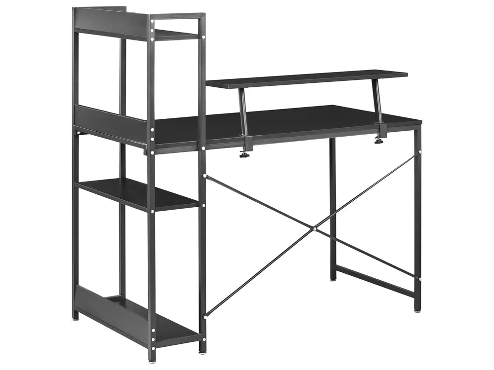 Biurko z nadstawką BILOXY 120 cm 64 cm z półkami Czarny_1044309