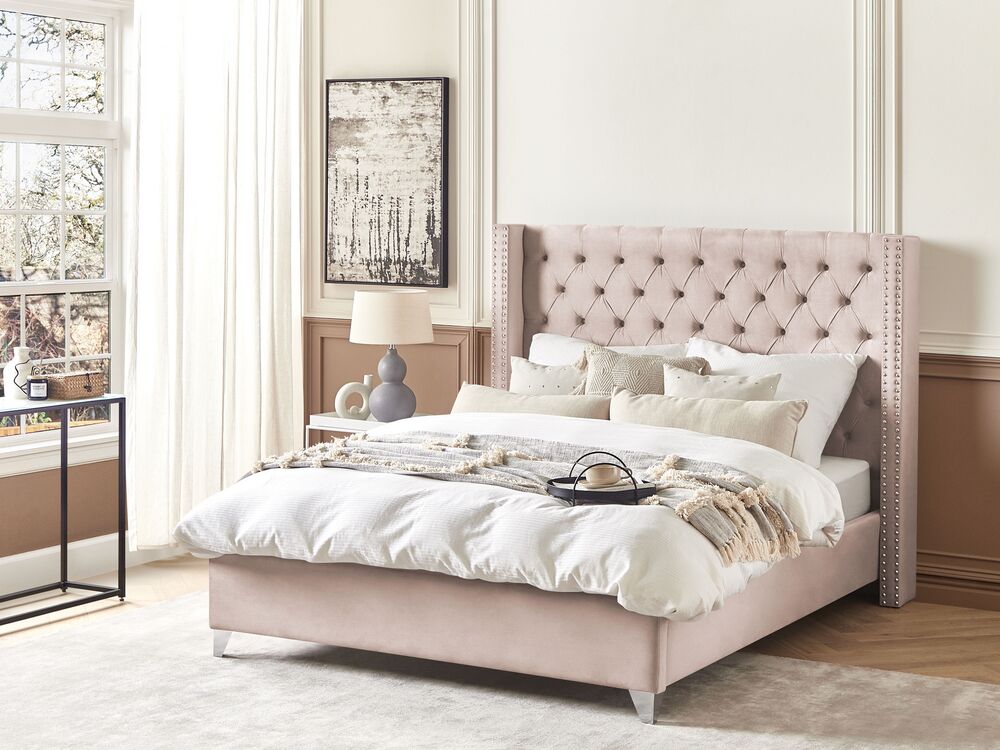 Bed Velvet LUBBON 160 x 200 cm (EU King Size) Pastel Pink
