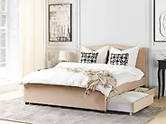 Bed with Storage Drawers MONTPELLIER Fabric Beige 160 x 200 cm (EU King Size)_1176366