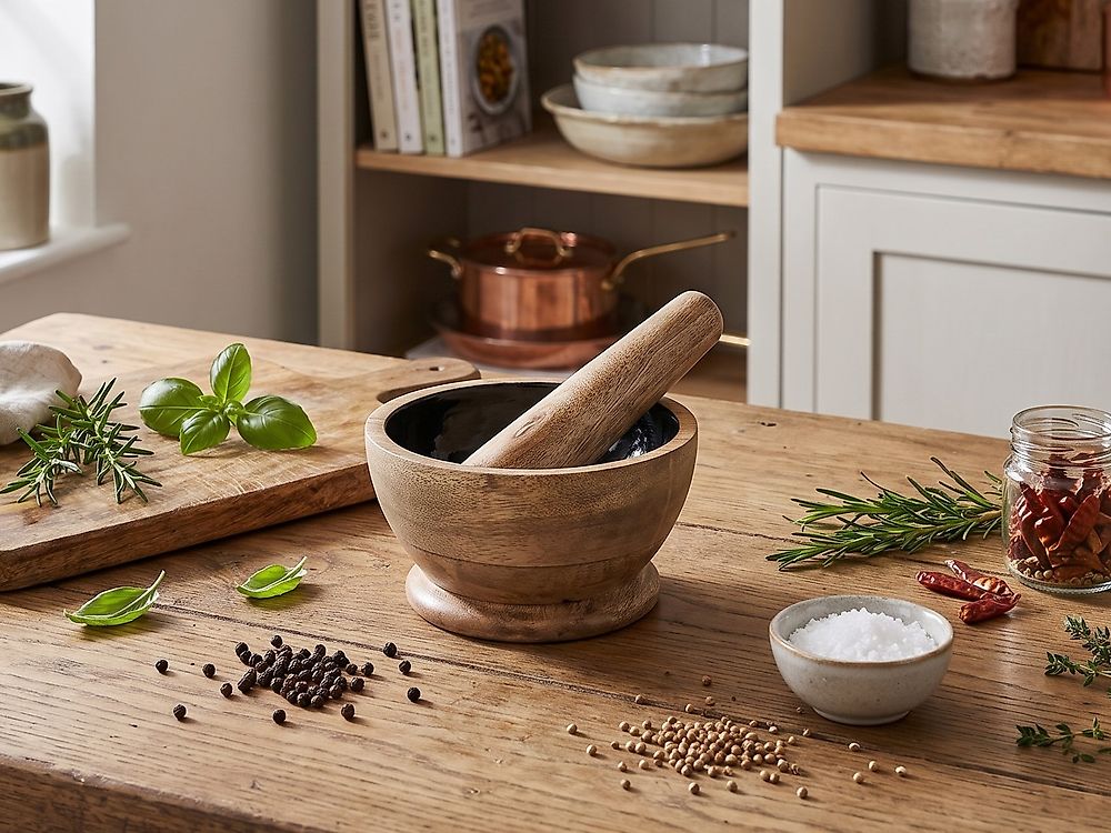 Mortier et pilon QENA Bois de manguier Marron/noir