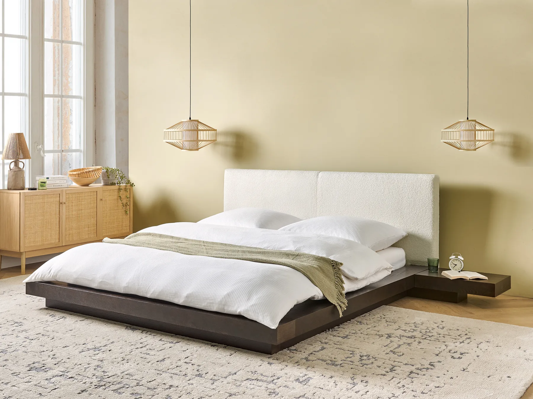 Bed Boucle ZEN 160 x 200 cm (EU King Size) Dark Ash Wood_931433