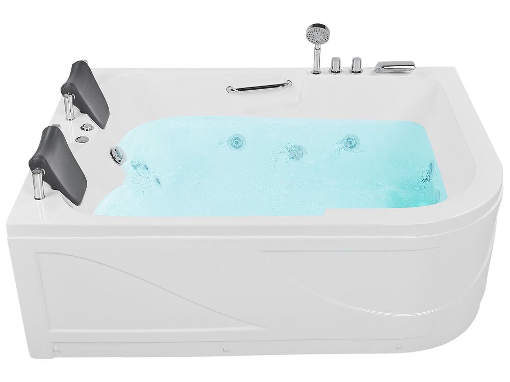 Bañera de hidromasaje LED esquinera BAYAMO 170 x 120 cm Blanco Derecha